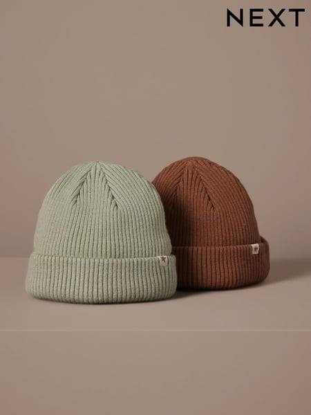 Rust Brown/Sage Green Baby Beanie Hats 2 Pack (0mths-2yrs) (K85083) | € 9