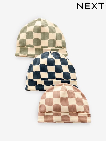 Blue 100% Cotton Jersey Beanie Hats 3 Pack (0-18mths) (K85164) | € 6