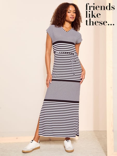 Friends Like These Black/White Straight  V Neck Jersey Maxi Dress (K85374) | € 28