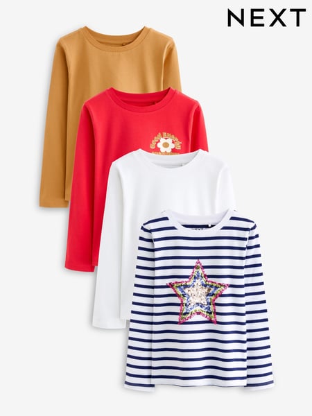 Multi Stripe Sequin Star Long Sleeve T-Shirts 4 Pack (3-16yrs) (K86171) | € 21 - € 28