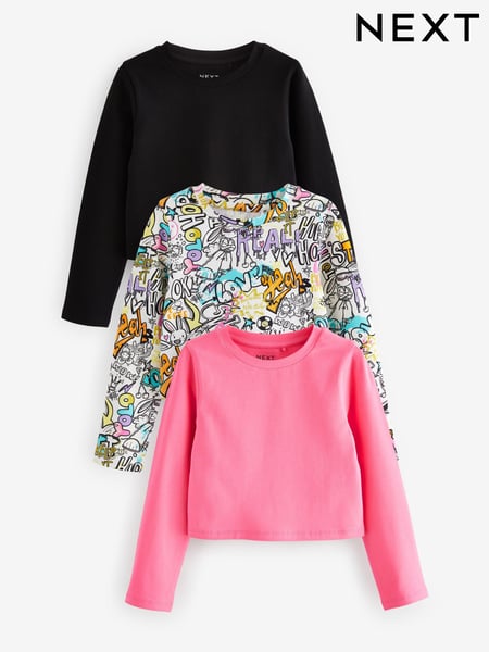 Black/Pink Graffiti Long Sleeve T-Shirt 3 Pack (3-16yrs) (K86195) | € 4 - € 5