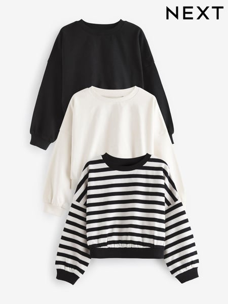 Black/White Boxy Long Sleeve 100% Cotton Sweatshirt 3 Pack (3-16yrs) (K86197) | € 24 - € 33