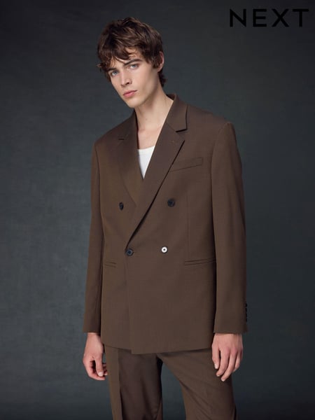 Rust Brown Double Breasted Twill Relaxed Fit Suit Jacket (K86506) | € 25