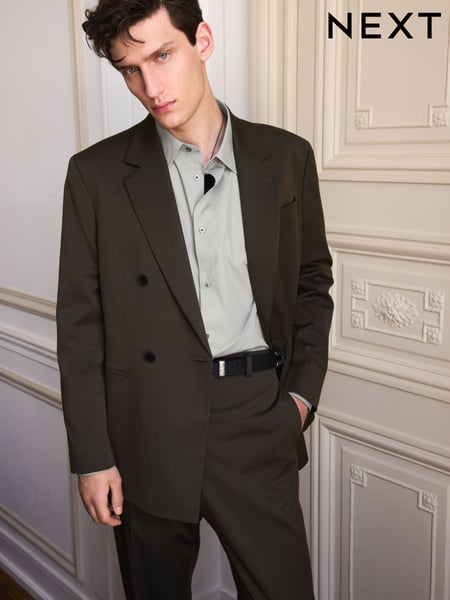 Green Double Breasted Twill Relaxed Fit Suit Jacket (K86508) | € 25