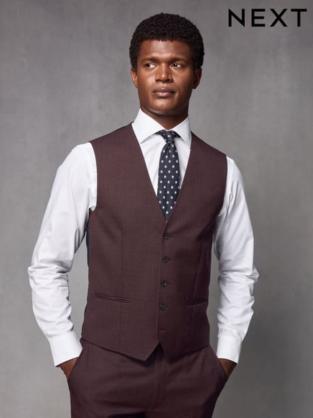 Red Textured Wool Suit: Waistcoat (K86519) | € 28