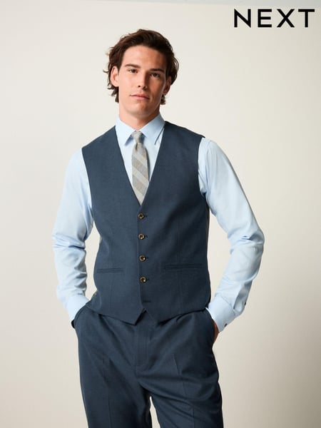 Blue Slim Fit Textured Flannel Suit Waistcoat (K86526) | € 67