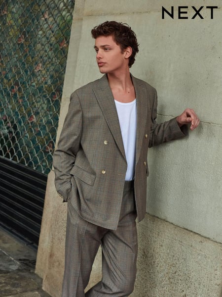 Neutral Relaxed Fit Jacquard Check Suit Jacket (K86532) | € 51
