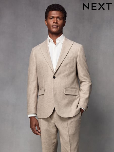 Neutral Wool Blend Herringbone Suit Jacket (K86540) | € 114
