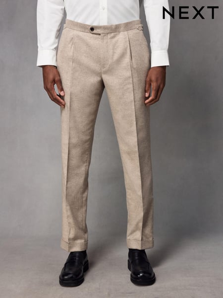 Neutral Wool Blend Herringbone Suit Trousers (K86541) | € 44