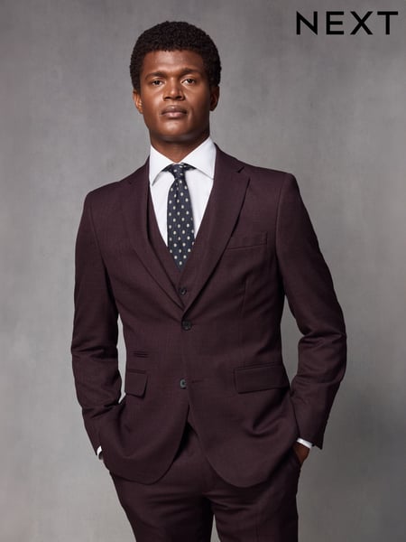 Red Tailored Fit Textured Wool Suit Jacket (K86544) | € 54