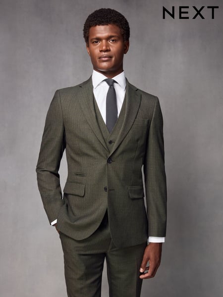 Green Slim Fit Textured Wool Suit Jacket (K86555) | € 77