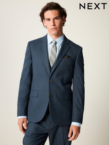 Blue Slim Fit Textured Flannel Suit Jacket (K86560) | € 125