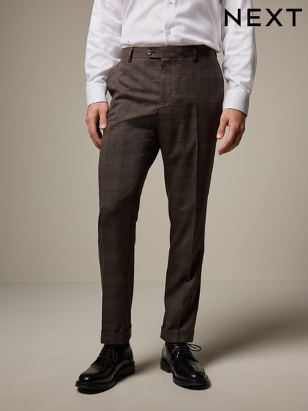 Brown Trimmed Check Brown Suit Trousers (K86567) | € 37