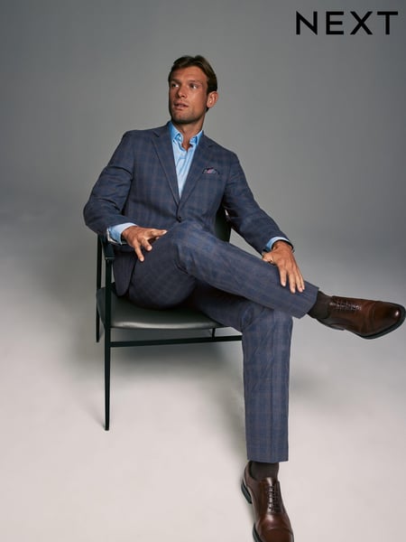 Navy Blue Tailored Fit Brushed Check Suit Jacket (K86568) | € 74