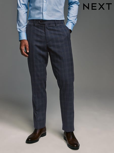 Navy Blue Tailored Fit Brushed Check Suit Trousers (K86569) | € 26