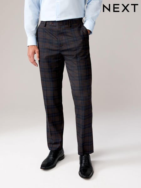 Navy Tailored Fit Trimmed Check Suit Trousers (K86573) | € 15