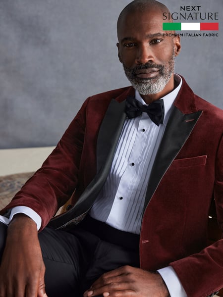 Burgundy Red Regular Fit Signature Pontoglio Italian Fabric Velvet Blazer (K86898) | € 267