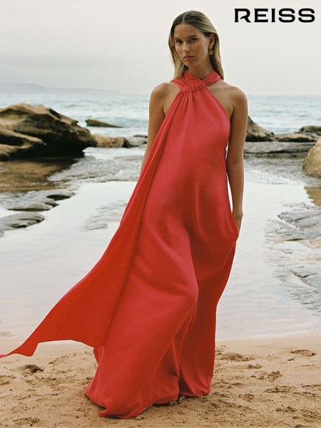 Reiss Coral Odell Linen Blend Drape Maxi Dress (K87081) | € 387