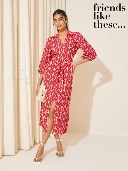 Friends Like These Red V Neck Jersey Belted Midi Shirt Dress (K87297) | € 14