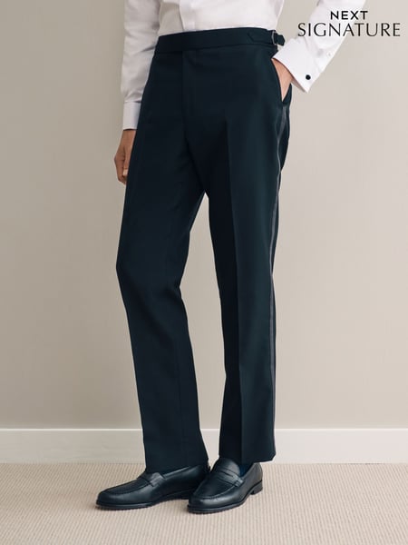 Black Adjustable Signature Wool Textured Tuxedo Trousers (K88562) | € 148