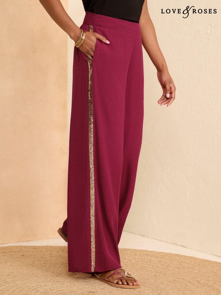 Love & Roses Red Petite Lightweight Side Trim Wide Leg Trousers (K90363) | € 33