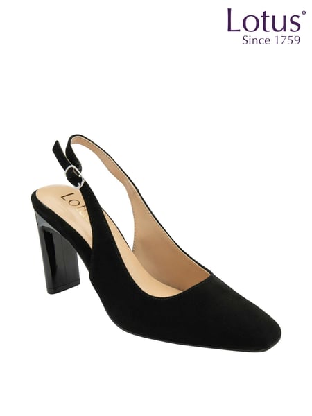 Lotus Jet Black Slingback Suede Court Shoes (K90552) | € 117