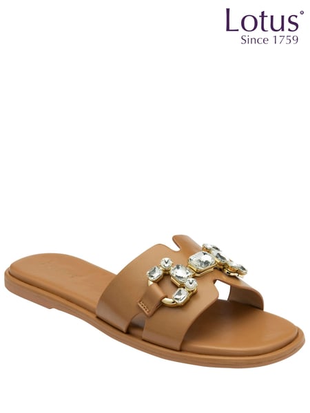 Lotus Brown Flat Slider Sandals (K90564) | € 17