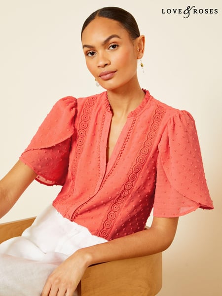 Love & Roses Red Tulip Sleeve Dobby Blouse (K90781) | € 22