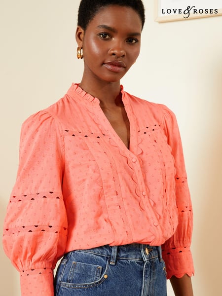 Love & Roses Pink V Neck Ric Rac Trim Blouse (K90821) | € 22