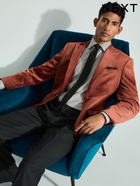 Rust Brown Slim Fit Self Lapel Velvet Blazer (K91026) | € 66