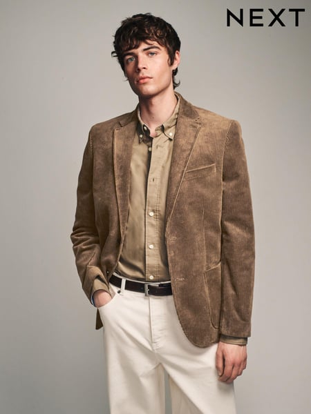 Neutral Brown Regular Fit Textured Corduroy Blazer (K91029) | € 118