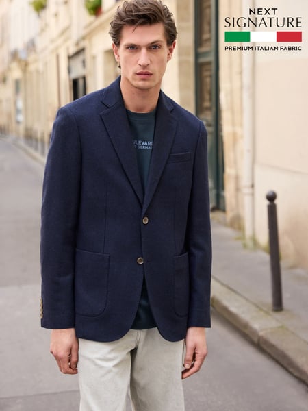 Navy Blue Nova Fides Signature Textured Wool Blazer (K91059) | € 201