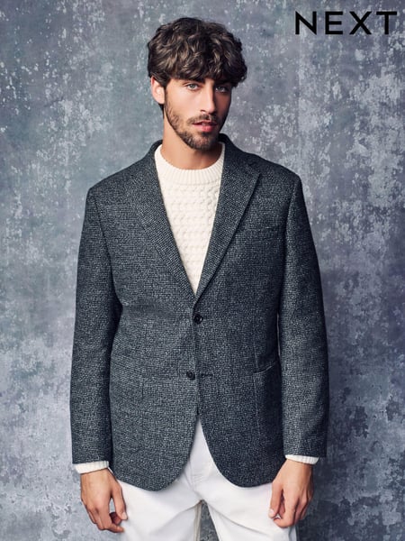 Charcoal Grey Brushed Check Blazer With Wool (K91067) | € 148