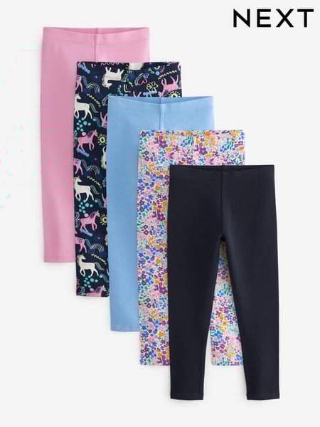 Blue/Pink Floral/Navy Unicorn Leggings 5 Pack (3-16yrs) (K91388) | € 28 - € 40
