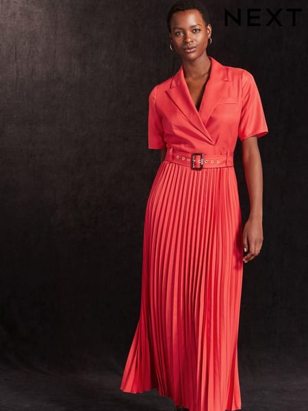 Red Pleated Short Sleeve Dress (K91464) | € 20