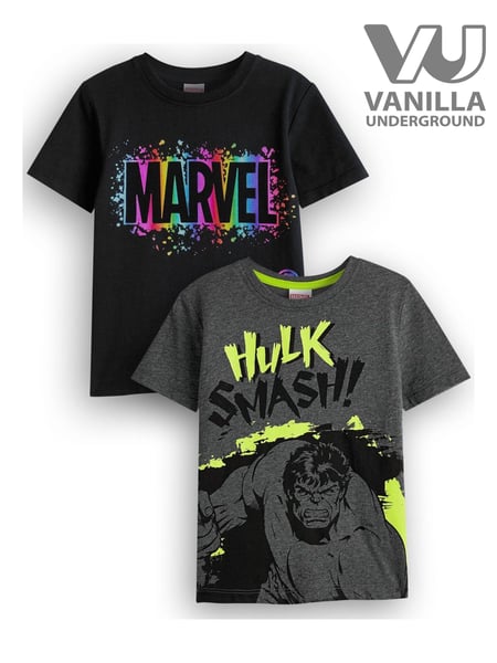Vanilla Underground Black Boys Marvel 100% Cotton T-Shirt 2 Pack (K91476) | € 34