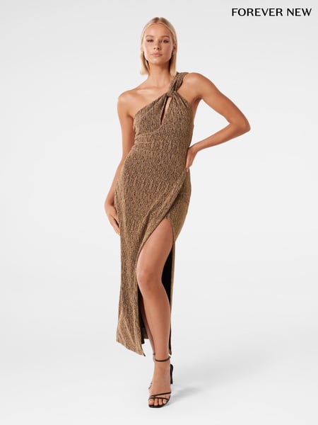Forever New Gold Kairo One Shoulder Glitter Maxi Dress (K92594) | € 34