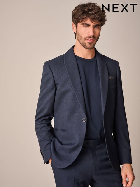Navy Blue Slim Fit Textured Shawl Lapel Suit Jacket (K92752) | € 62
