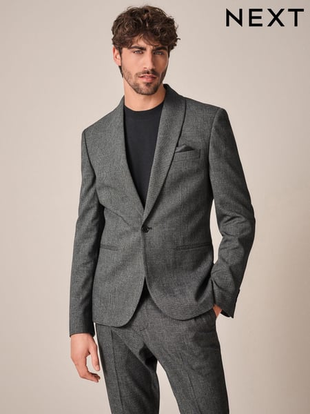 Grey Tailored Fit Textured Shawl Lapel Suit Jacket (K92754) | € 62