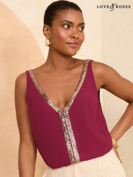 Love & Roses Purple Trim Detail V Neck Vest Top (K92961) | € 11