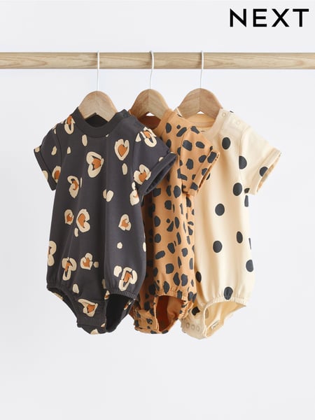 Black/ Cream Animal Print Baby T-Shirt Rompers 3 Pack (K93661) | € 23 - € 28