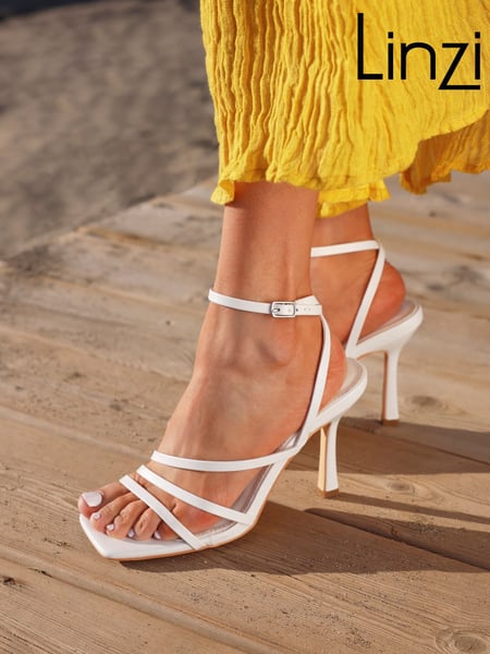 Linzi White Scarlett Faux Leather Strappy Heel Sandals With Ankle Strap (K95320) | € 55
