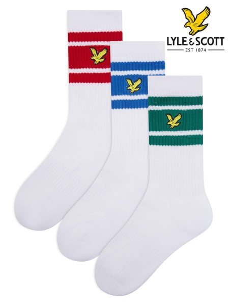 Lyle & Scott White Auto Stripe Boys Webb Sport Socks 3 Pack (K97975) | € 14