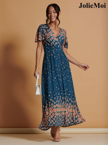 Jolie Moi Blue Mirrored Mesh Angel Sleeve Maxi Dress (K98111) | € 139