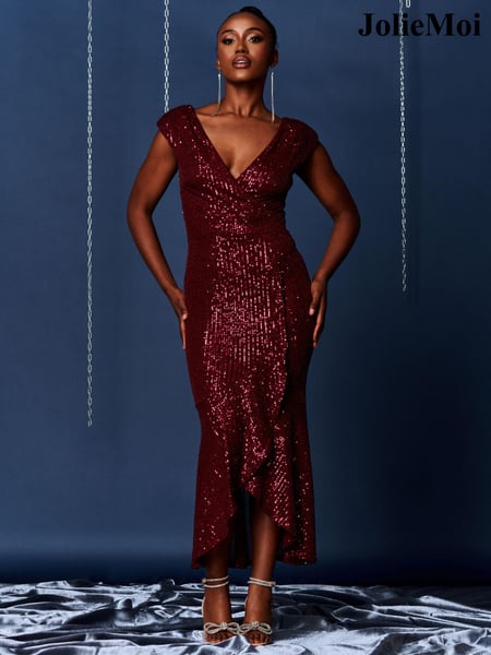 Jolie Moi Red Sequin Wrap Fishtail Maxi Dress (K98119) | € 26