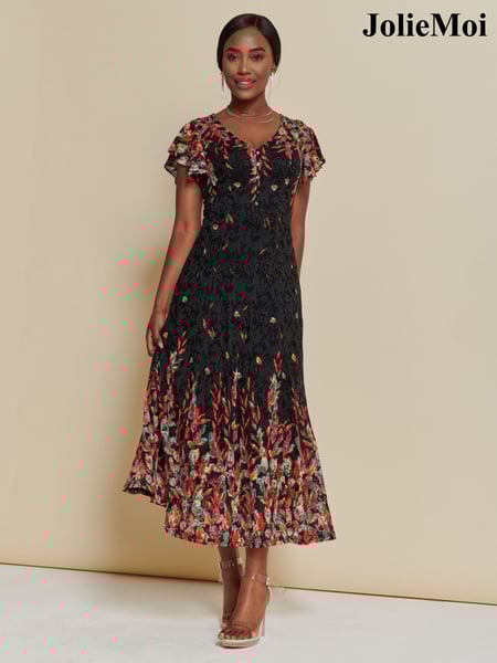 Jolie Moi Red Mirrored Print Lace Maxi Dress (K98148) | € 69