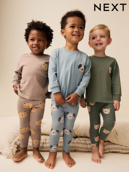 Blue/Brown/Khaki Green Animal 3 Pack Snuggle Pyjamas (9mths-8yrs) (K98567) | € 34 - € 43