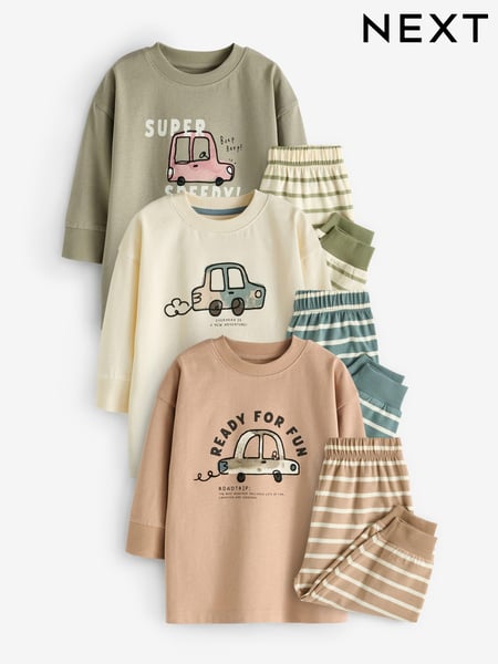 Neutral/Sage Green Transport 3 Pack Oversized Pyjamas (9mths-10yrs) (K98606) | € 25 - € 31