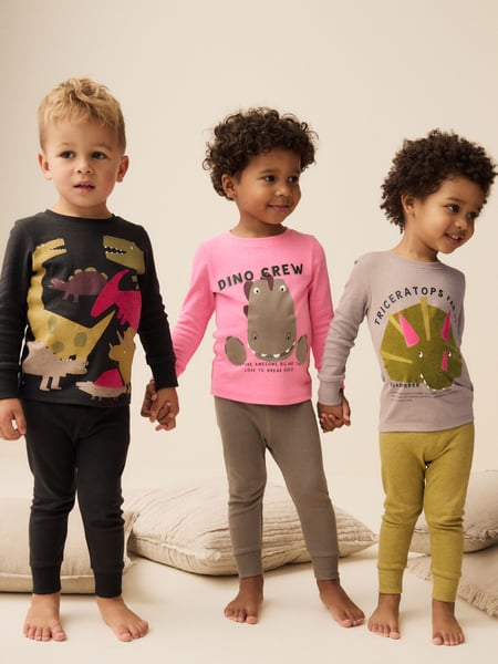 Pink/Green Dinosaur 3 Pack Snuggle 100% Cotton Pyjamas (9mths-8yrs) (K98625) | € 24 - € 30