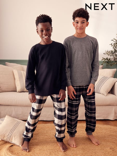 Monochrome 2 Pack Long Sleeve Woven Check Pyjamas (3-16yrs) (K99095) | € 37 - € 48